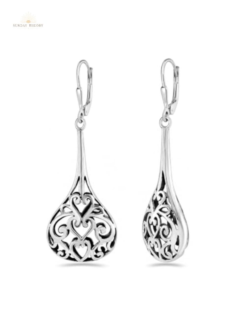 925 Sterling Silver Leverback Drop Dangle Earrings Celtic Knot Filigree Heart
